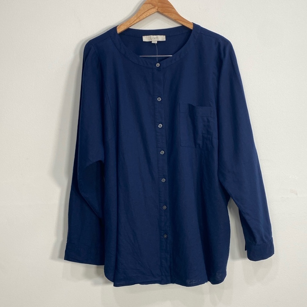Loft Dolman Sleeve Button Down Top Cotton Linen Beachy Minimalist XL